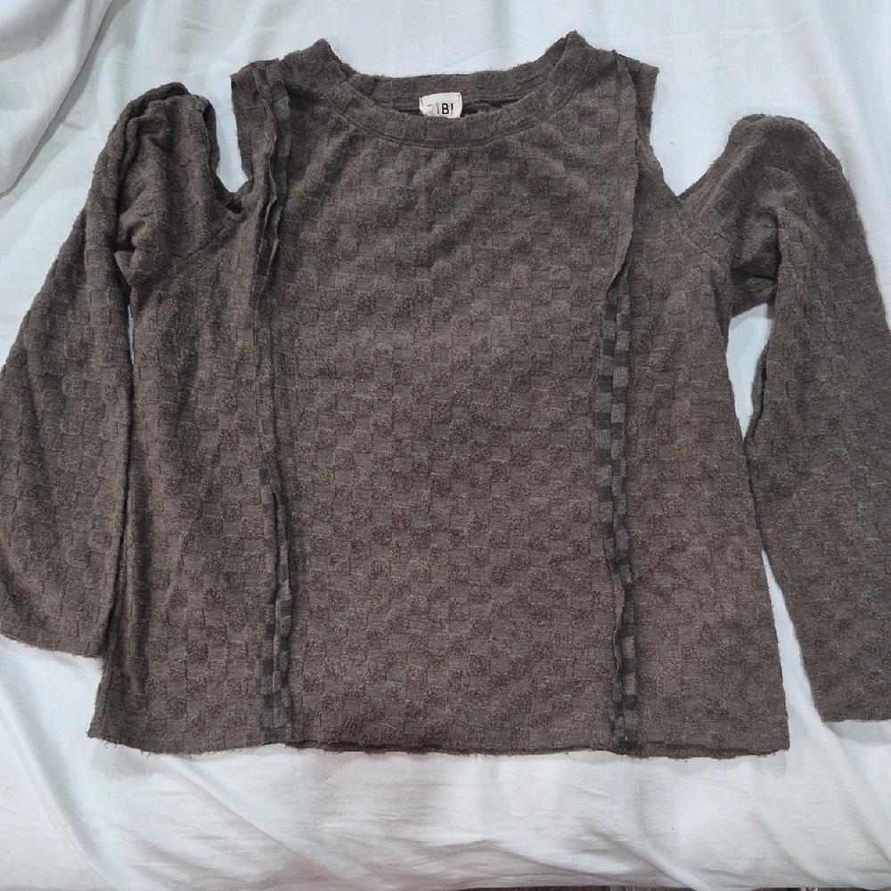 Bibi Textured Cold Shoulder Soft Sweater Mushroom Cottagecore
